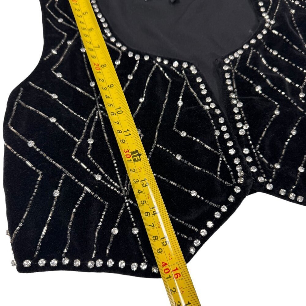 ZARA Black Velvet Waistcoat With Rhinestones Sz XS Vest Whimsigoth Boho Glam - Picture 11 of 16